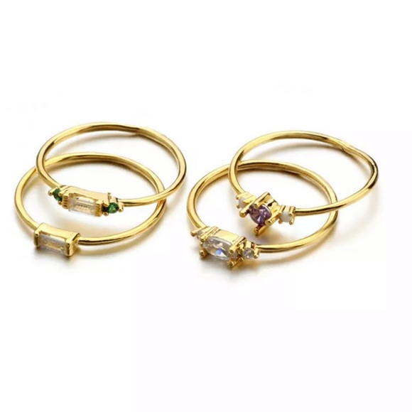 The Glam Squad gold plated delicate rings stack w color stones - Picture 6 of 9